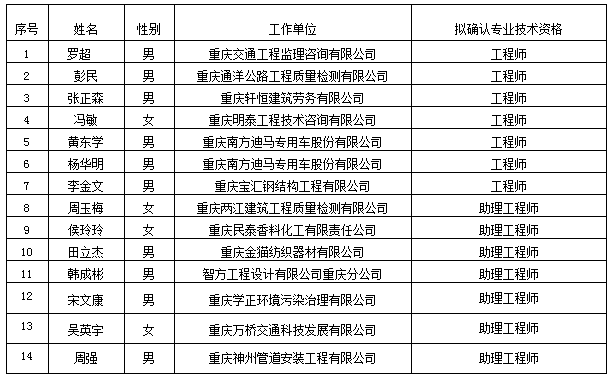 专业技术资格基本信息公示